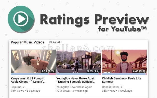 Ratings Preview for YouTube™油管YouTube™视频好坏即时预览