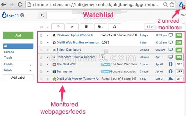 Distill Web Monitor 跟踪网站变化 可短信邮件提醒