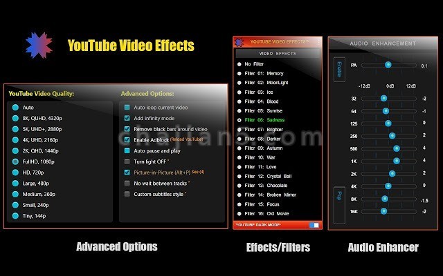 YouTube Video Effects改善视频效果，彩色滤镜，音频增强