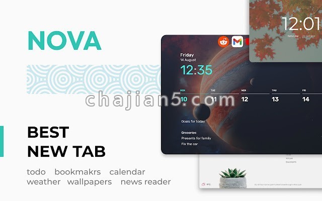 Nova New Tab 带有书签、日历、待办事项、主题、番茄钟、rss、收音机、冥想、下载功能的新标签扩展
