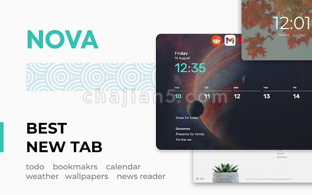 Nova New Tab 带有书签、日历、待办事项、主题、番茄钟、RSS、收音机、冥想、下载功能的新标签扩展
