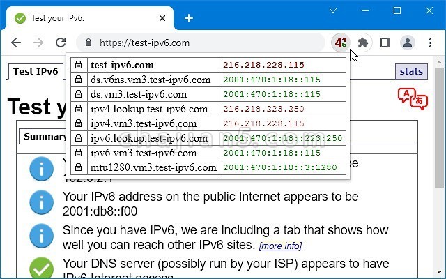 IPvFoo 显示服务器IP地址以及所有页面元素中IPv4、IPv6、HTTPS信息