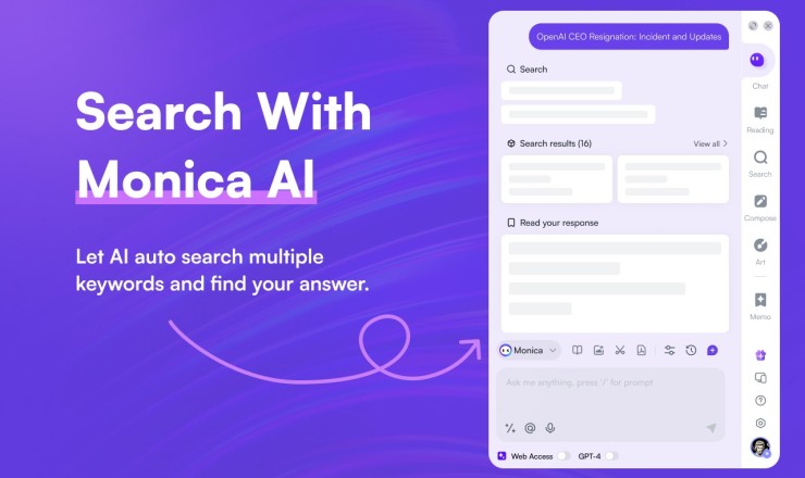 Monica 集搜索、阅读、写作、翻译、绘画于一身的ChatGPT4插件