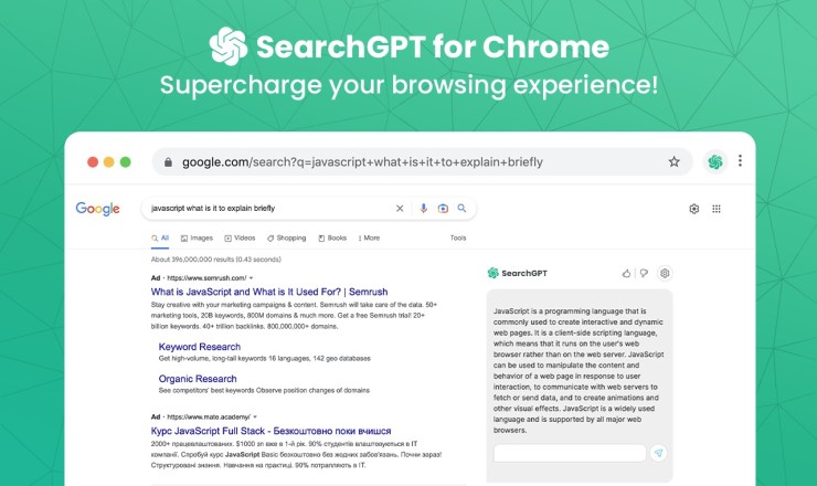 SearchGPT for Chrome 在谷歌搜索结果页面右侧显示GPT结果
