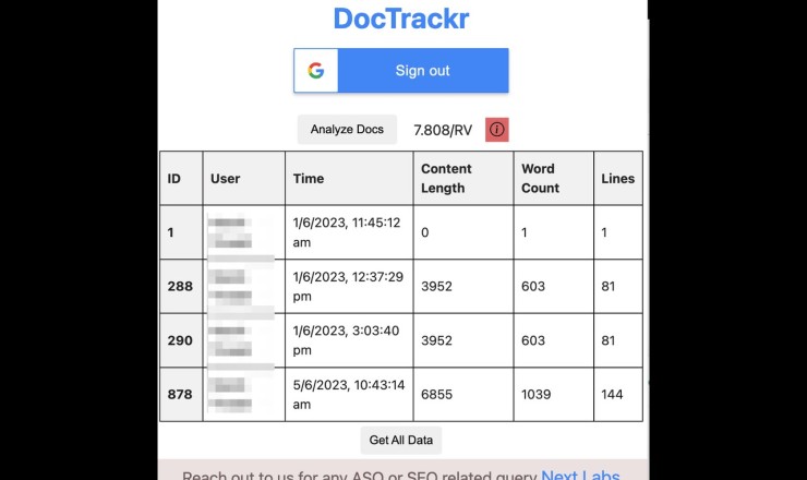 DocTrackr 跟踪和分析Google™文档的修订历史